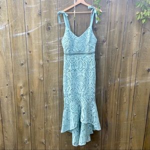 Sage Lace Tie-Strap High-Low Midi Dress 🌿